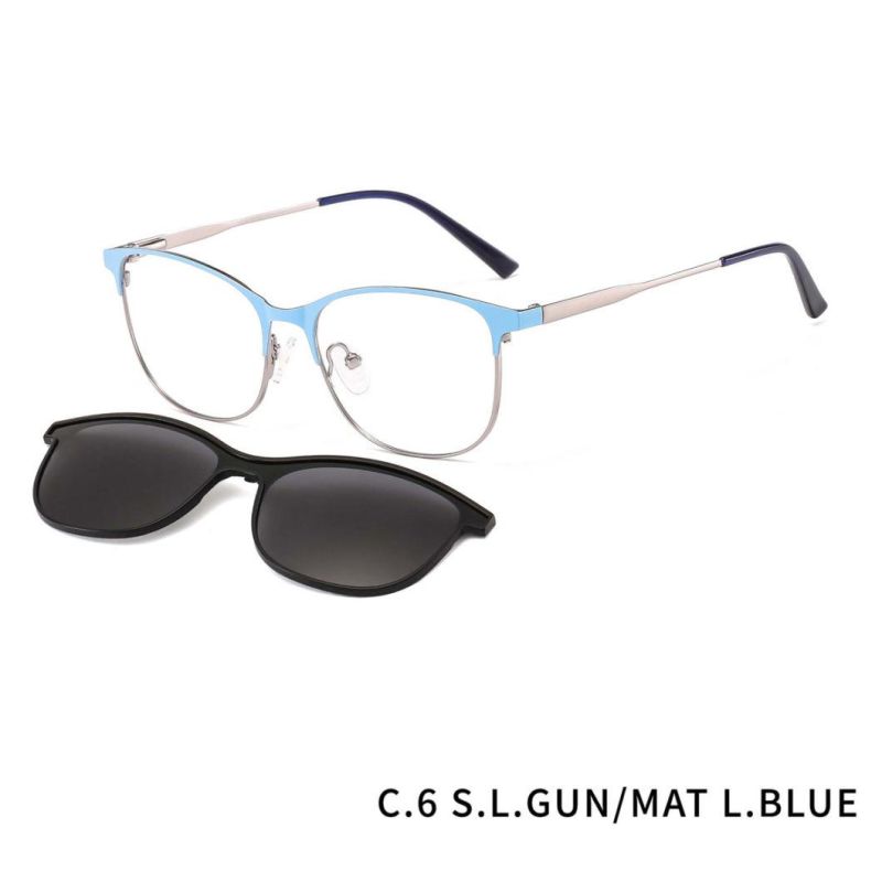 Men Metal Optical Frame with Magnetic UV400 Clip on Polarized Sunglasses
