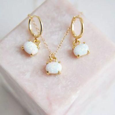 Claw Setting Pear White Opal Gemstone Dangle Charm Jewelry 925 Sterling Silver Hoop Gold Plated Earrings