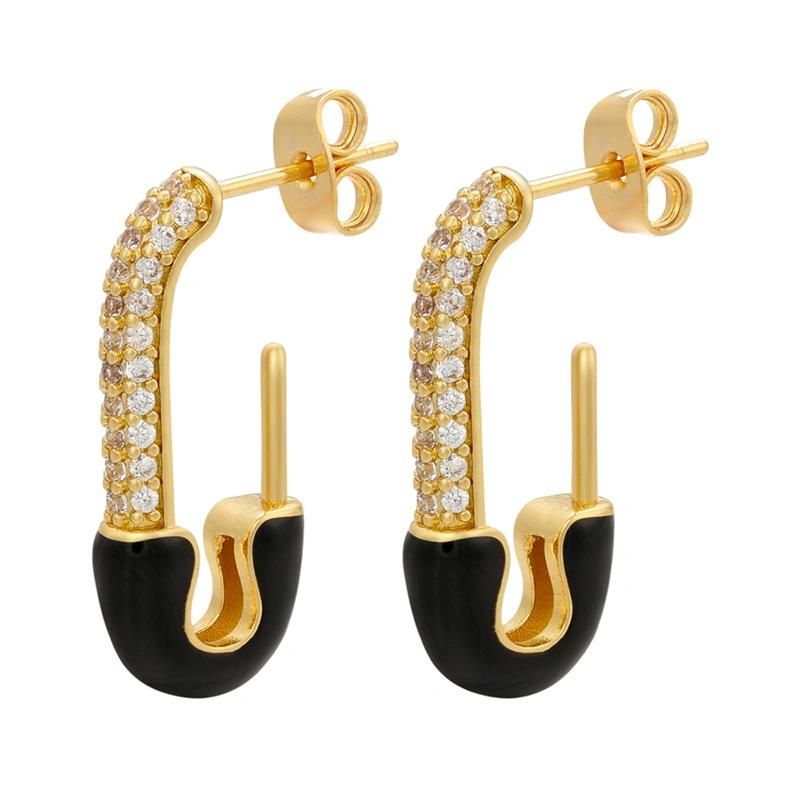 2022 Best Selling 18K Gold Plated Bling Rhinestone Crystal Paperclip Hoop Earrings Drop Oil Geometric Stud Earring