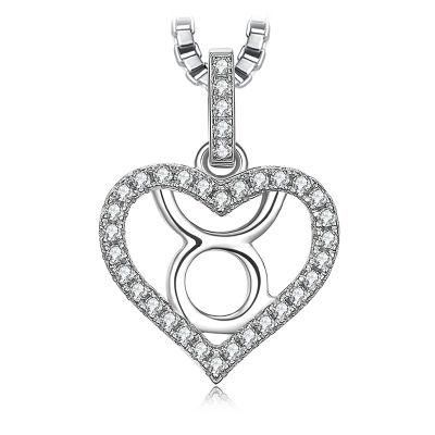 Heart Love Zodiac Constellations Taurus Necklace Cubic Zirconia 925 Sterling Silver Jewelry