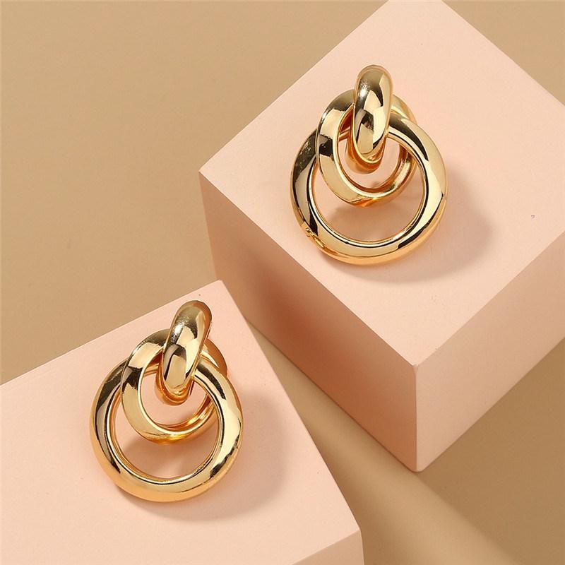 Hot Sale Gold Plated Wholesale Fine Jewelry Interlocking Round Circle Chunky Design Earrings