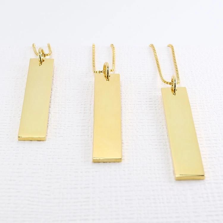 Engraved Logo Name Brand Vertical Blank Bar Pendant Custom 18K PVD Plated Layered Jewelry Necklaces Stainless Steel Gold