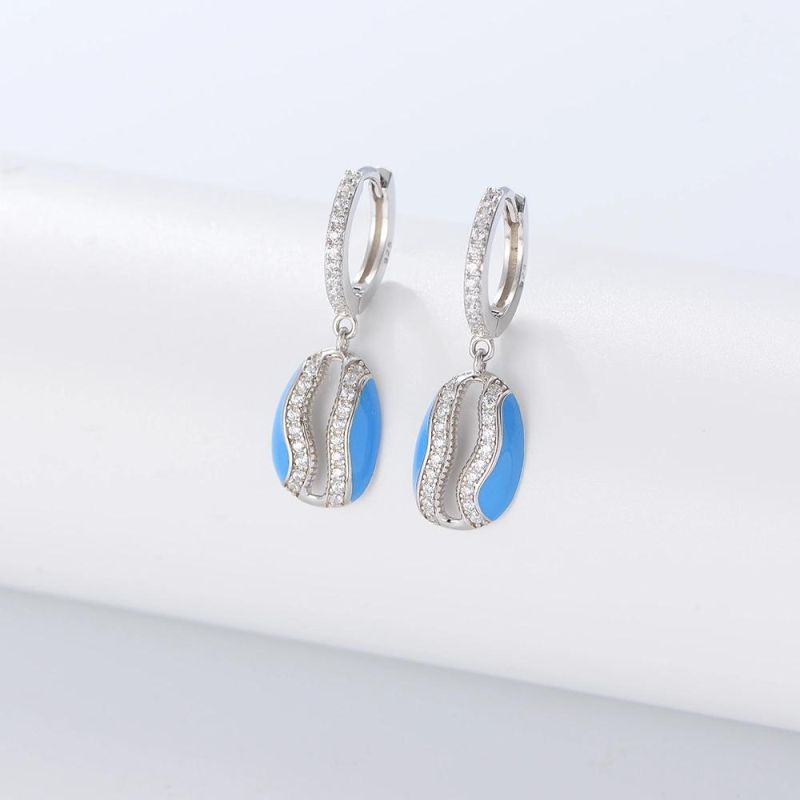 Fashion Solid 925 Sterling Silver Shell Jewellery Enamel Huggie Earrings