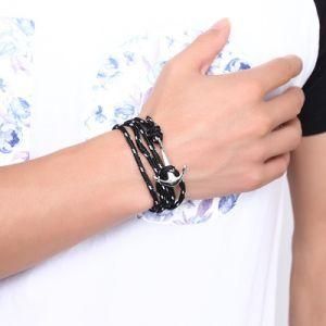 New Silver Alloy Anchor Multilayer Leather Risers Bracelet