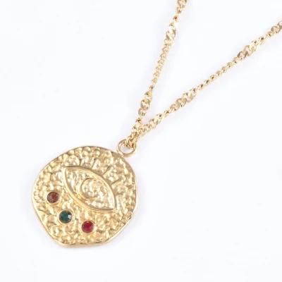 18K Gold Coated Necklace Fashion Jewelry Stainless Steel Jewellery Eyes Pendant Necklace with Zircon