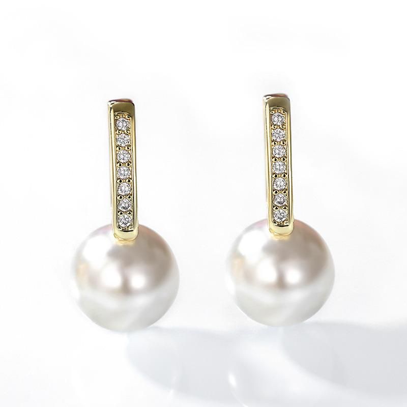 High Quality Romantic Retro Elegant Diamond Zircon Micro Insert 12mm Pearl Earrings for Women