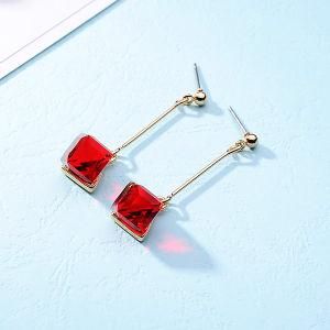 Multicolor Simple Long Drop Cube Crystal Dangle Earrings