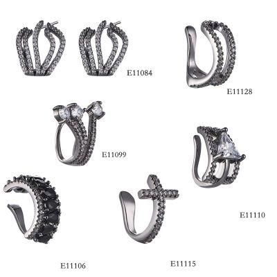 925 Silver Main Stone Single Clip Earring with Black Plating