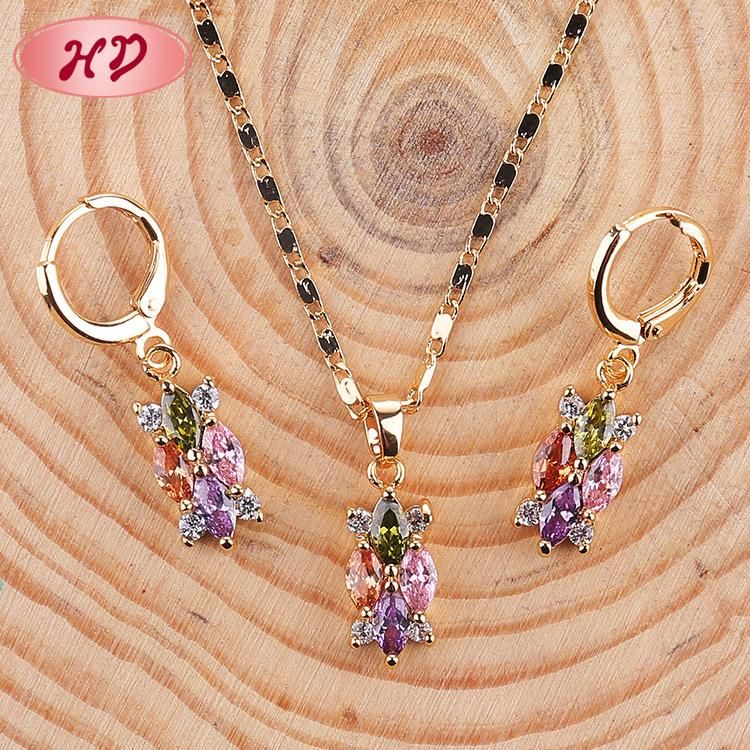Fashion Wholesale Costume Hengdian Imitation Gold Plated Earring Sets Pendant Necklace Jewelry