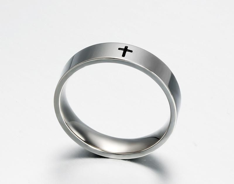 Classic Jewelry Cross Black Enamel Ring in Steel