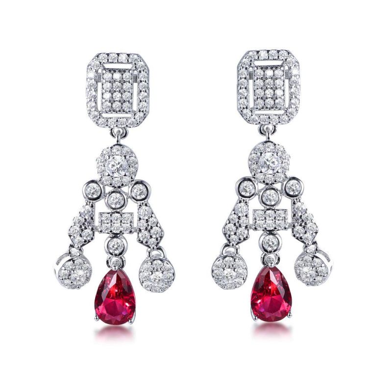 Bohemian Tassel Earring 5A CZ Cubic Zircon Earrings Pear Drop Ruby Diamond 925 Sterling Silver Earrings