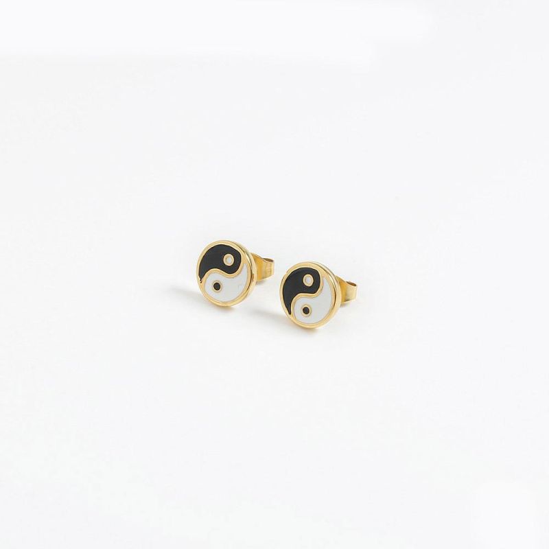 Manufacturer Custom Waterproof Never Fade Fashion jewellery Wholesale New Arrivals Tai Ji Eight Diagrams 14K 18K 24K Earring Stud