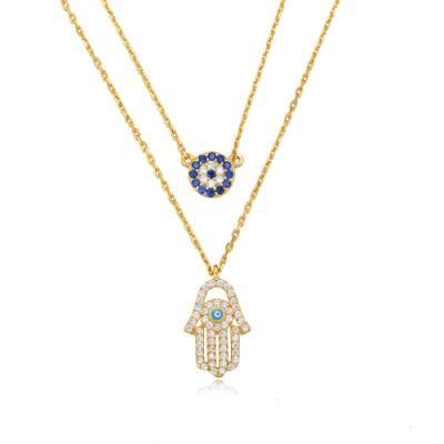 Hot Sale 925 Sterling Silver CZ Cubic Zirconia 14K Gold Plated Hamsa Hand Pendent Necklace