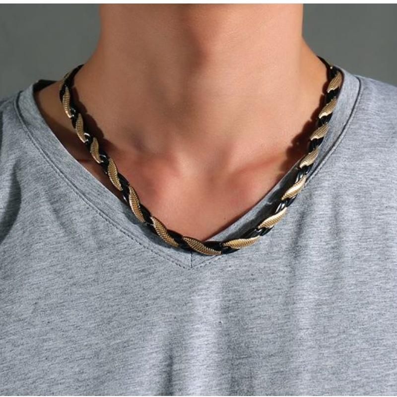Simple Japanese and Korean Style Fashion Men′ S Tungsten Steel Pendant Steel Color Matching Rope Necklace Jewelry