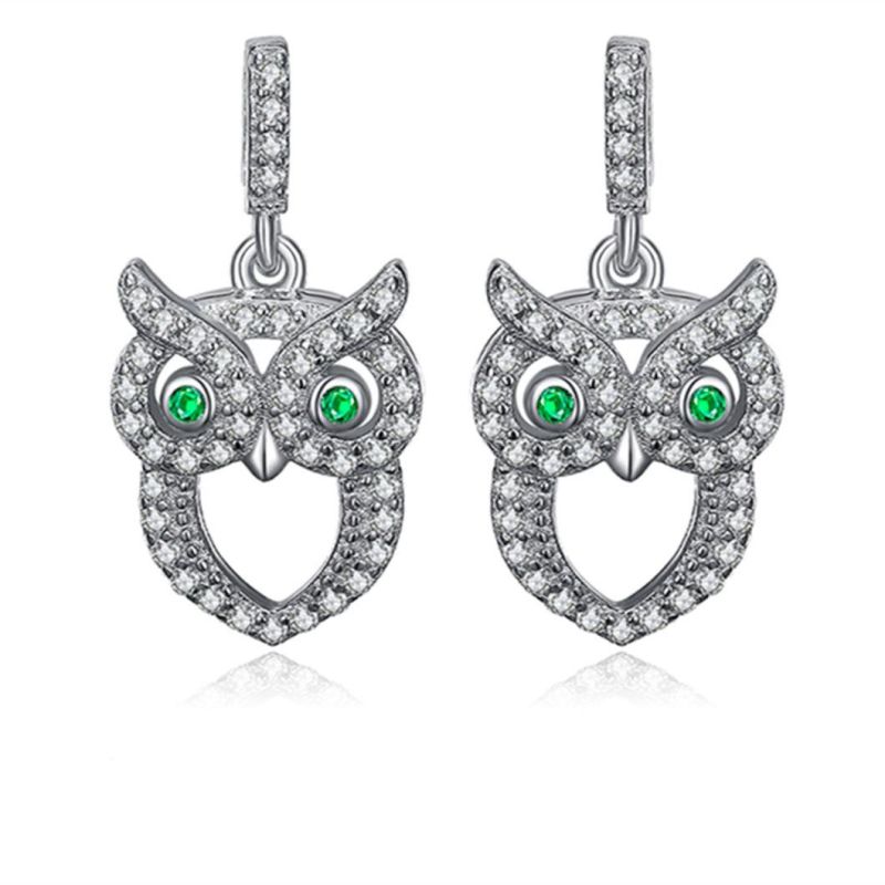 Green Eyed Owl Simulated Emerald Earring Silver Gifts for Women Fashion Jewelry