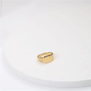 Wholesale Customized Logo Name Women Finger Jewelry 18K Gold Plated Stainless Steel Square Signet Rings