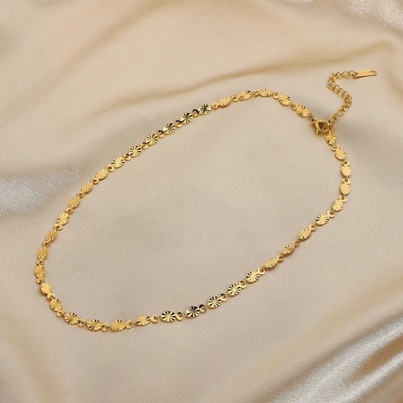 18K Gold Plated Stainless Steel Oval Petal Chain Link Necklace for Women Fashion Jewelry