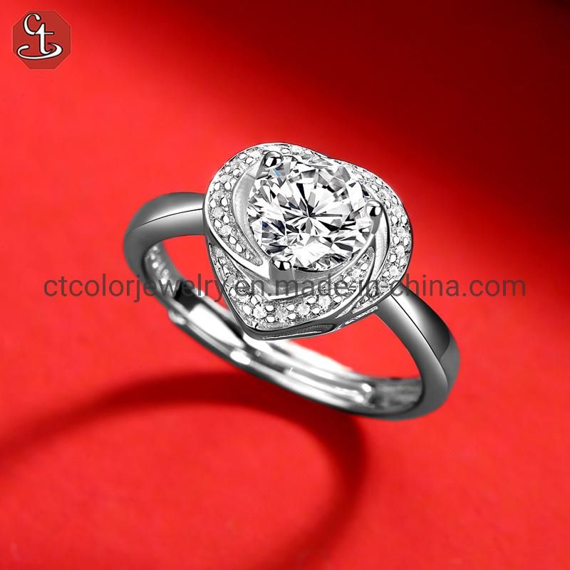 Fashion Jewelry Heart-Shaped Rose and Diamond Rings for Proposal Parties Moissanite Ring
