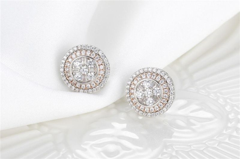 925 Silver Jewelry/Fashion Accessories/CZ Stud Earrings/Two Tone Plating/Rose Gold Plating