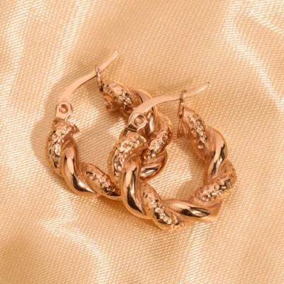Fashion New Design Circle Shape Earring Rose Gold Plated Retro Style Twist Round Women Hoop Earrings Jewelry Stainless Steel Wholesaler