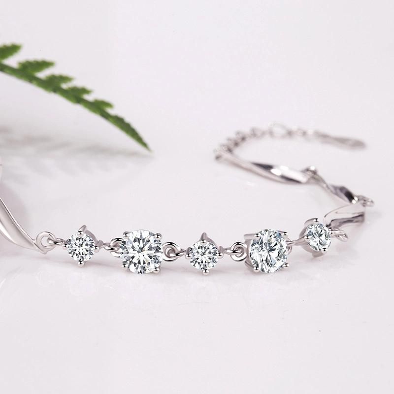 925 Sterling Silver Bracelet Five Diamond Twisted Sheet Diamond Bracelet