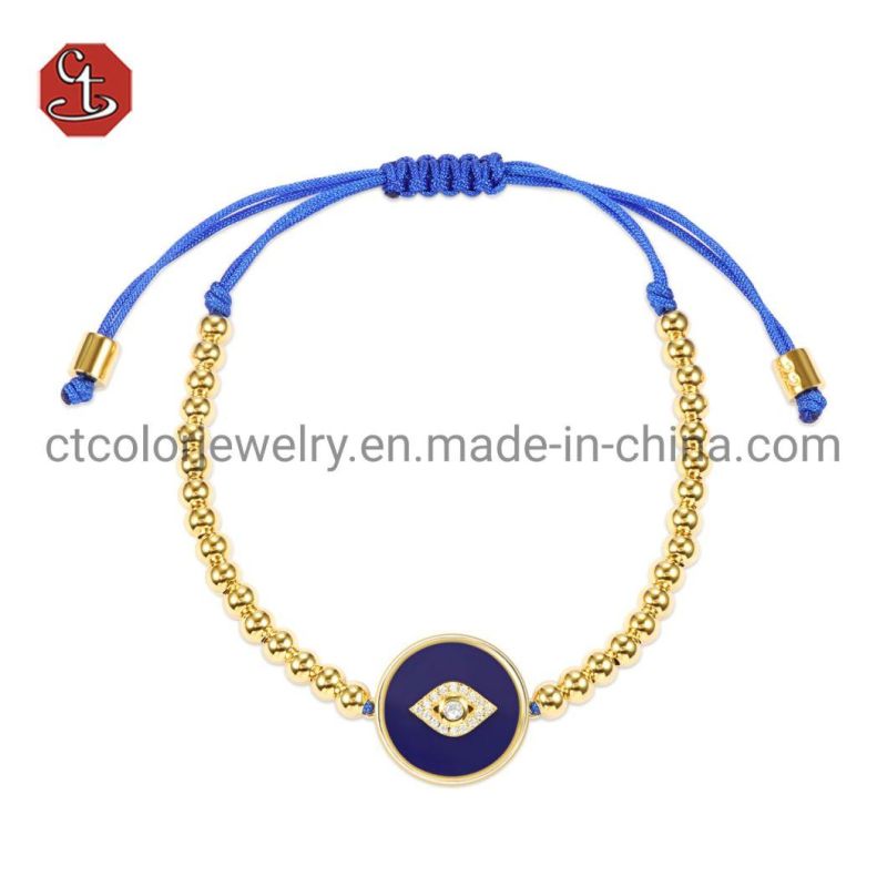 trending jewelry 2022 Open Evil eye Lapis small ball Bangle fashion jewellery free size 14k Gold plated Bracelet