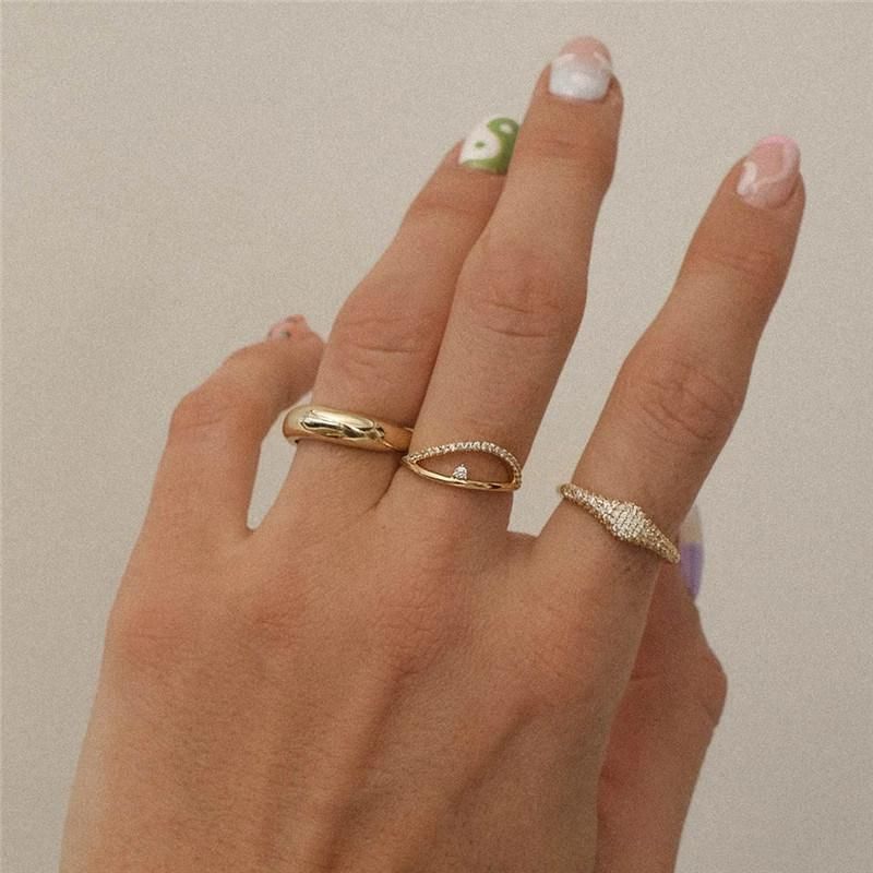 18K Gold Plated Best Quality 3PCS Smooth Organic Blank Rings Set for Women Lady Girls