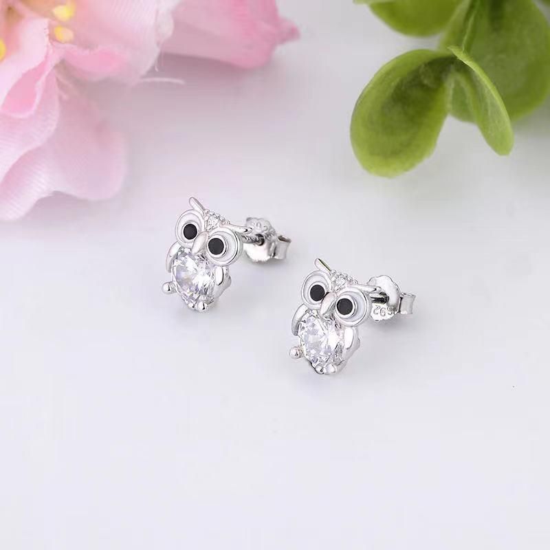 925 Sterling Silver Cute Owl Animal Stud Earrings with CZ for Women Sterling Silver Jewelry