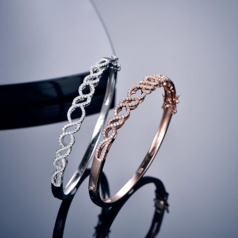 Silver 925 18K Gold Plated European Braided Twisted Bangle Women Bracelet with Premium Austrian Crystal Destiny Jeweller