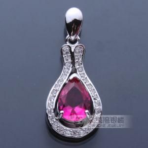 Rhodium Plated 925 Sterling Silver Ruby CZ Pendant