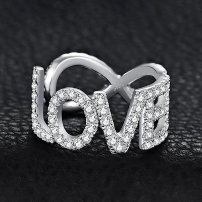 925 Sterling Silver Rings Cubic Zirconia CZ Pave CZ Letter Love Rings