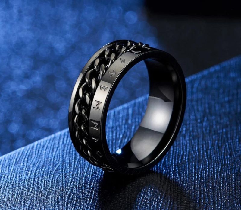Titanium Steel Viking Text Chain Ring Rotatable Viking Gold-Plated Personality Culture Ring SSR2336g