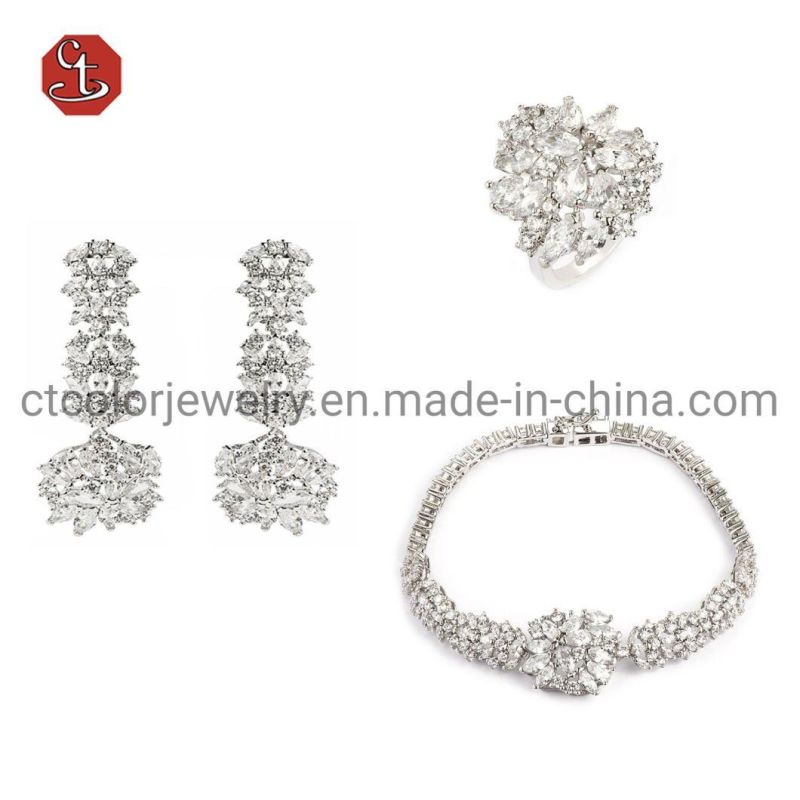 Shiny Cubic Zircon Silver Ring Luxury 925 Sterling Silver Ring Jewelry Sets