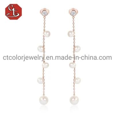 Fashion 925 Silver Jewelry Classic Earrings Simple Pearl with Fashionable Tassels Long Earring Lady