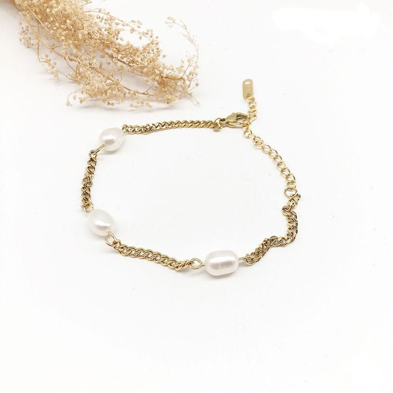 Manufacturer Custom Fashion Jewelry 18K Gold Plated Bracelet Waterproof Top Ranking Stainless Steel Pearl Bracelet Wholesale for Femme