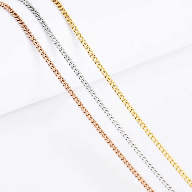 Fashion 18K Gold Plated Custom 316L Stainless Steel Hip Hop Jewelry High Polished Curb Chain Bracelet and Necklace Making