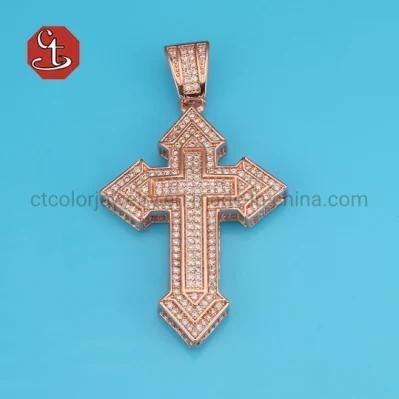 Newest Iced Out Big Cross Custom Jewelry Pendant Necklace for Men Rose Gold Color Christian Necklace Religious Jewelry