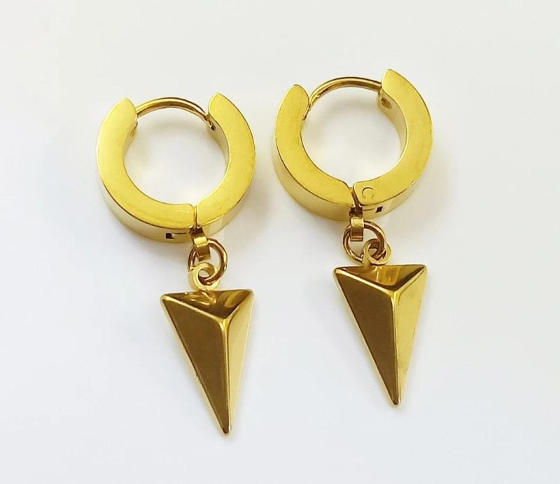 Temperament High-End Simple Retro Stainless Steel Titanium Ear Buckle Earrings European and American Personality IP 18K Gold Triangle Pendant Earrings Er0026