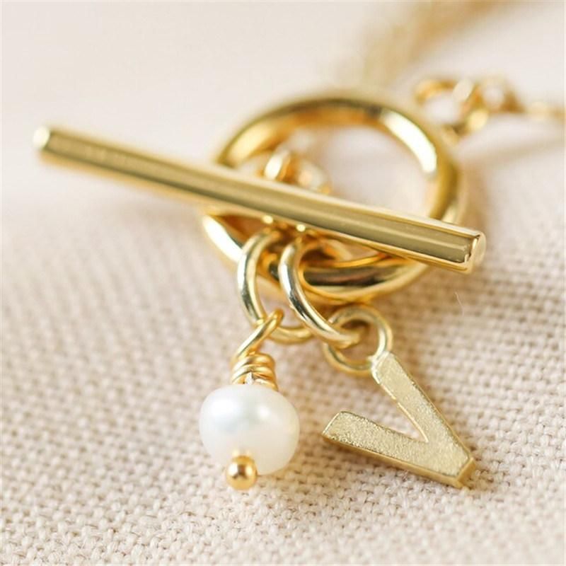 Personalised Initial T-Bar and Toggle Necklace in 18K Gold Fashion Jewelry
