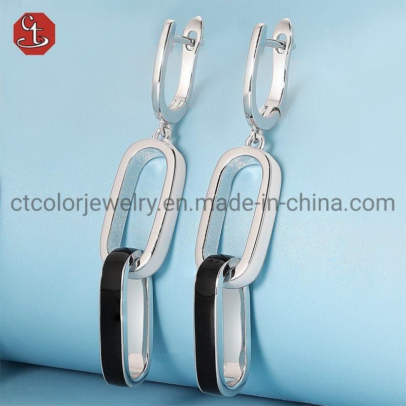 Fashion Custom Jewelry Black and White Color Enamel Drop Earring Wholesale Price 925 Silver Earring Jewelry