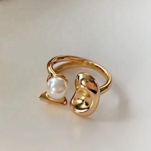 Fashion Pearl Flower Gold Ring 18K Gold Plated Petal Pearl Ring Index Finger Ring