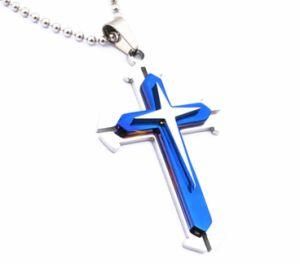 Top Quality Fashion Pendant Necklace Men Jewelry Blue/Black/Gold Stainless Steel Cross Pendants Beads Chain Statement Jewelry