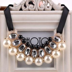Collar Ribbon Bead Rhinestone Pendants Chain Statement Necklaces for Women