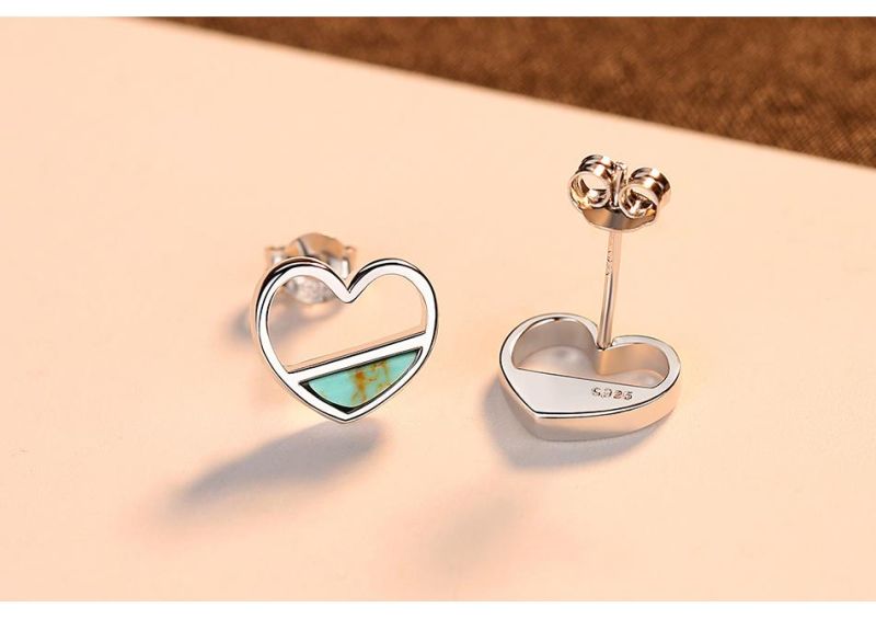 Hollow Turquoise Heart Sterling Silver 925 Ear Studs