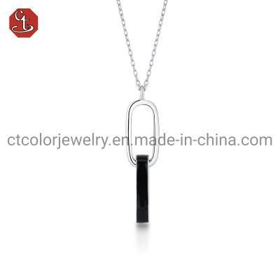 Wholesale Jewellery Cheap Fashion 925 Sterling Silver Jewelry Necklace Chocker White with Black Enamel Pendant Necklace