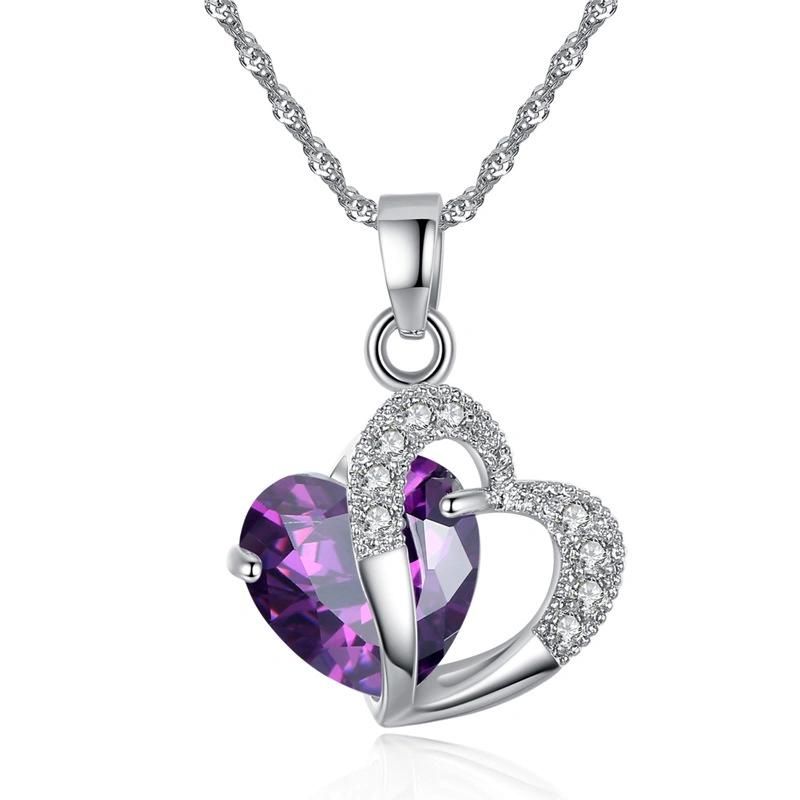 Amethyst Colorful Zircon Heart Shape Necklace
