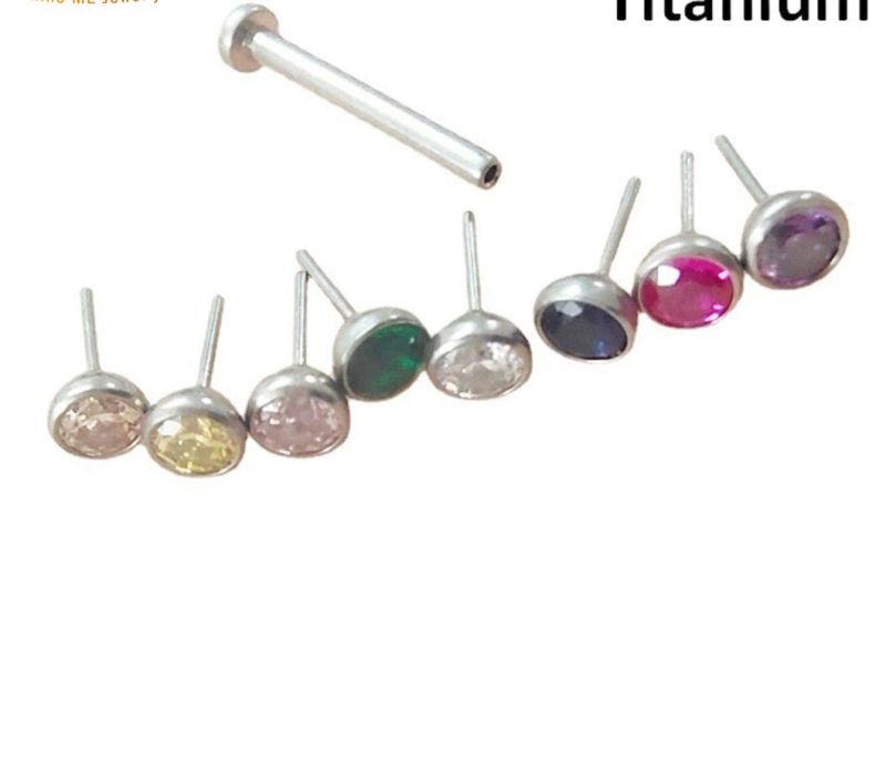 Fashion Jewelry G23 Titanium Body Piercing Jewelry with Stones F136 Titanium Top with Threadless Tpn048
