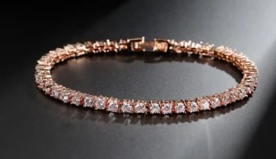 Rose Gold 3mm Tennise Chain CZ Bracelet, Wedding Bridal CZ Bracelet