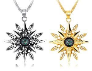 Silver &amp; Gold Color Stainless Steel Long Chain Necklaces Western Vintage Compass Pendant Necklaces Male Metal Jewelry Accessories