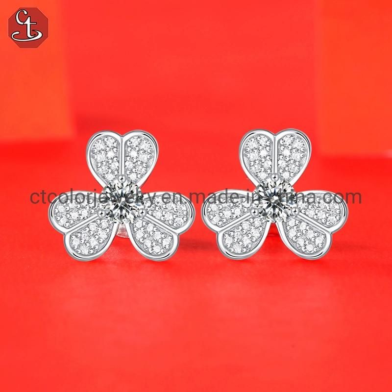 Moissanite jewelry lucky heart clover ear stud 925 sterling silver fashion jewelry earrings for girls